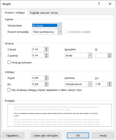 Okno Aapit, czyli zaawansowane opcje justowania tekstu w Word